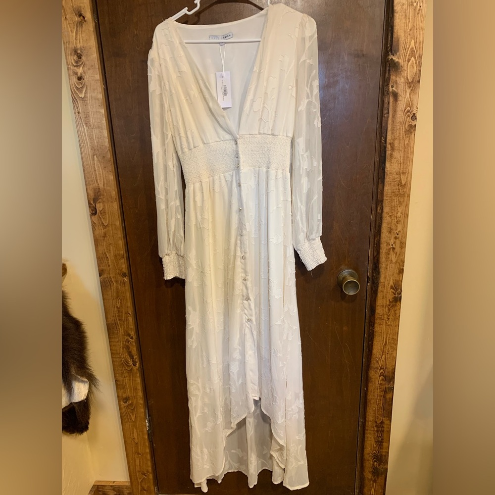 Baltic Born Ivory High-Low Long Sleeve Dress
